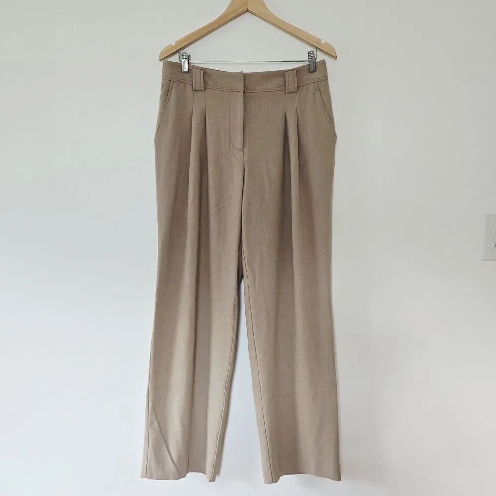 Anthropologie Maeve Avery Pleated Tailored Trousers Tan Size 10 Office Casual
